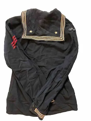 Vtg Navy Military Wool Sailor Cracker Jack Uniform Shirt USS Nereus Red Stripes • $17.88