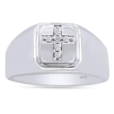 1/20 Ct Round Natural Diamond Cross Rg 14k White Gold Plated Sterlg For Men's • $143.77