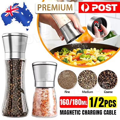 2PCS Stainless Steel Salt And Pepper Grinder Manual Ceramic Mills Glass Kitchen • $10.85