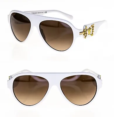 VERSACE 4323 Rock Icon Medusa White Gold Brown VE4323 Aviator Sunglasses Unisex • $161