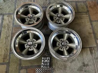 RARE VINTAGE SET 4 REAL  AMERICAN  TORQ - THRUST POLISHED LIP 15x8.5 CHEVY 4 3/4 • $2399.99