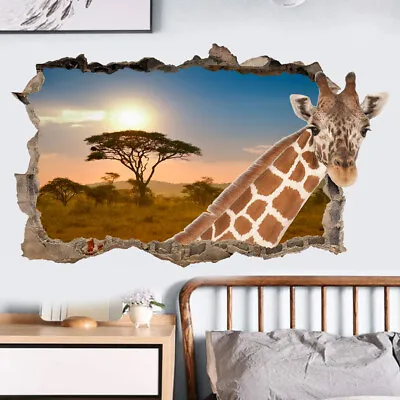 Giraffe Safari Scene Broken Hole In Wall Vinyl Art Sticker Animals Wild Decal • £9.99