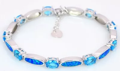 Hawaii Blue Opal Waves Cuff Bracelet 925 Sterling Sliver Jewelry For Women Girls • $25.63