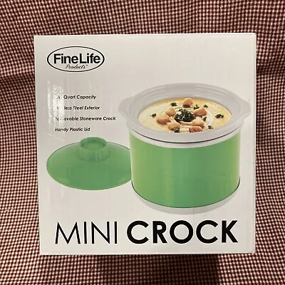 BNIB Fine Life Mini 0.65 Quart Green Crock Pot W Removable White Stoneware Crock • $6.99