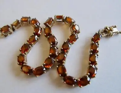 Vintage Golden Garnet Tennis Bracelet Over Lay On 925 Silver • $95