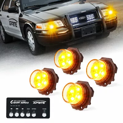$79.19 • Buy Xprite 4 Pack LED Strobe Lights Kit Amber Hide-A-Way Emergency Warning Hazard