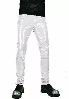 Mens White Patient Trouser Pvc Gothic Vinyl Jeans White Pants Shinny Gloss Club • $64.99