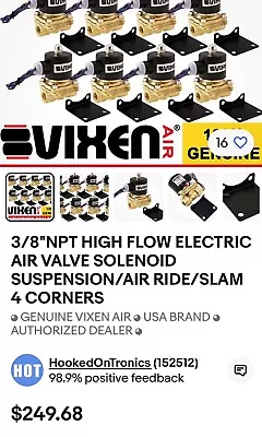 3/8 Npt Air Valves Solenoid W/fittings Kit Suspension/air Ride/slam 4 Corners • $200