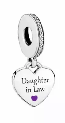Daughter In Law Charm Heart Dangle 💜 Genuine 925 Sterling Silver Gift • £16.99