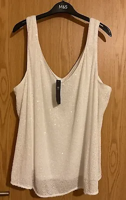 M&S Women Sparkling White Sequin Cami Top UK 18.Marks And Spencer BNWT • £18