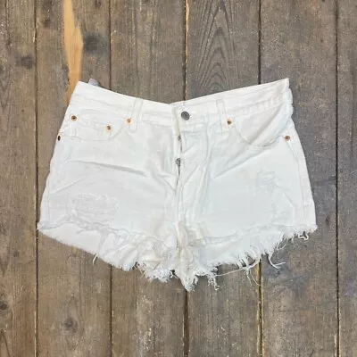 Levis 501 Denim Shorts USA 90s Vintage Summer Pants White Womens 29  • £20