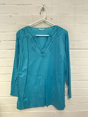 M&S Womens Blue Sequin Detail Long Sleeve Top Size 12-14 #JG • £2.99