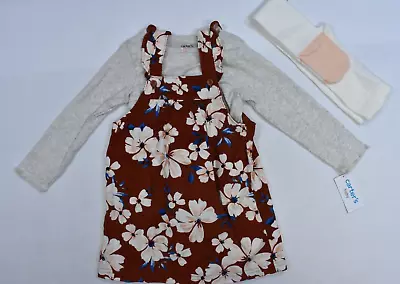 Carter's 3 Piece Floral Tee Jumper & Sock Set Brown Long Sleeve Toddler Girl 24m • $9.99