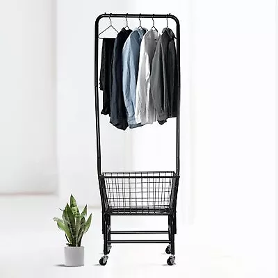 Rolling Laundry Cart With Hanging Rack Rolling Laundry Butler With Wire Stor • $80.37