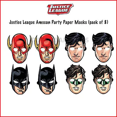 Justice League Boys Birthday Party Supplies Face Masks 8 Pack Superheroes Favour • $7.60