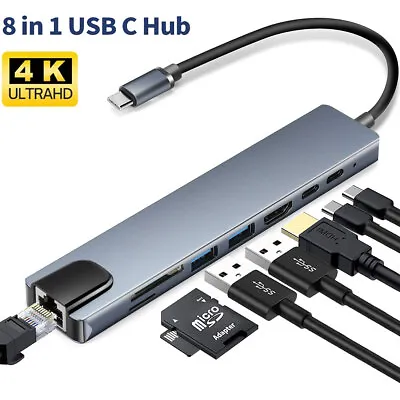 $26.99 • Buy USB C Hub 8 In 1 USB C To HDMI Multiport Dongle Adapter 4K HDMI, 3 USB 3.0 Ports