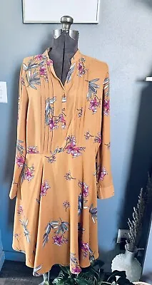 Nanette Lepore Orange Floral Pintuck Shirt Midi Dress 14 • $15