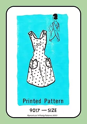 APRON Full Coverage Front Button Back MAIL ORDER 9017 Vtg 1950's Sewing Pattern • $9.99