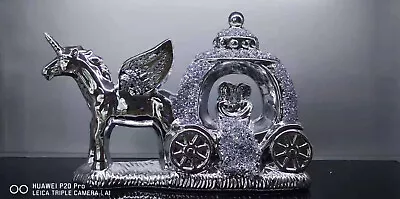 Silver Crushed Diamond Sparkly Carriage Couple Unicorn Ornament Sitter Bling • £24.99