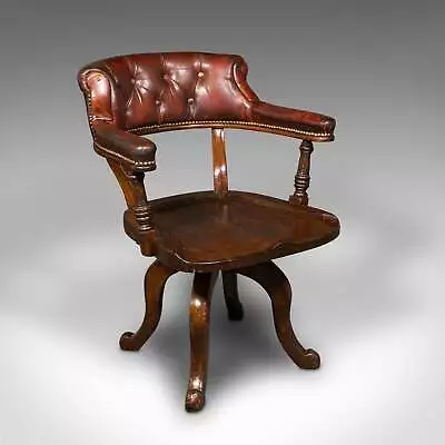 Antique Porter's Hall Chair English Leather Rotary Desk Seat Victorian 1880 • $1610.14