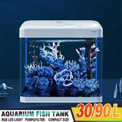 $109.99 • Buy Aquarium Fish Tank Curved Glass RGB LED Light Complete Set Filter Pump 30L 90L