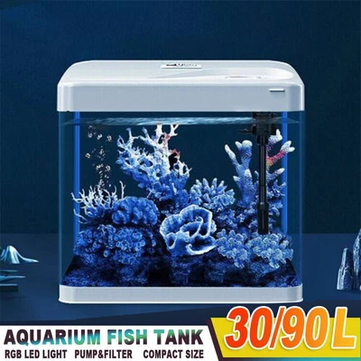 $109.99 • Buy Aquarium Fish Tank Curved Glass RGB LED Light Complete Set Filter Pump 30L 90L