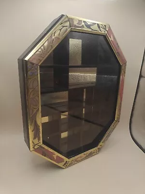 Vintage 11x9 Floral Wooden Octagon Mirrored Shadow Box Miniatures Knick Knacks   • $24.32