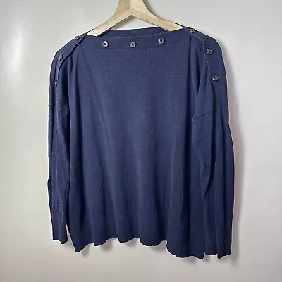 J.Crew Sweater Buttoned Boat Neck Navy Blue Nautical Coastal Casual Womens S/M • $29