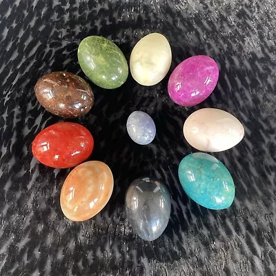 Vintage 10 Alabaster Marble Eggs: Teal Green Cream Red Purple Brown Etc • $31