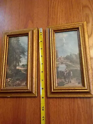 Vintage Italy Gold Wood Picture Frame Set Constables 9  X 5  Ornate Pair • $34