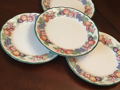 Epoch Indonesia Market Day Set Of 4 Salad Plates White With Flowers And Fruit • $28