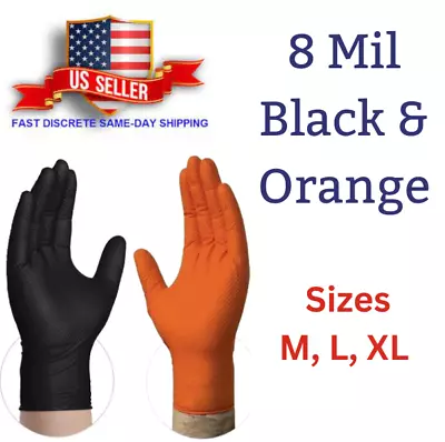 Black/Orange Nitrile Disposable Gloves 8 Mil Raised Diamond Texture | Fast Ship • $139.99