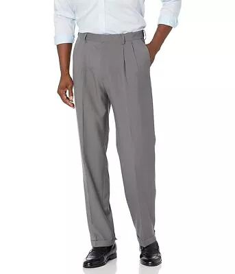 Haggar Mens Premium Comfort Stretch Classic-Fit Solid Pleated Dress Pants Gray • $7.99