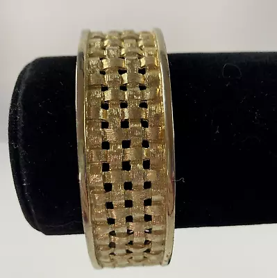 Vintage Sarah Coventry Golden Woven Classic Hinged Clamper Bracelet • $13.99