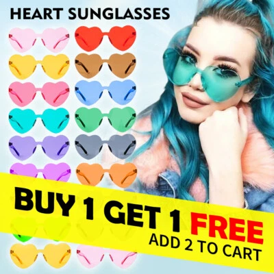 $7.95 • Buy Love Heart Shape Sunglasses Clear Lens Rimless Festival Glasses Dress Party