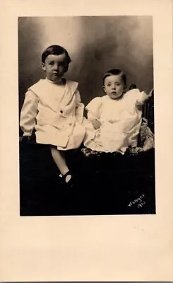 Antique Picture Postcard Real Photo Picture Two Children Sibling Unused Divided • $5