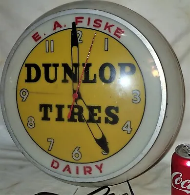 Old Vintage Dunlop Tires E.a. Fiske Dairy Wall Art Light Lamp Advertising Clock • $1196