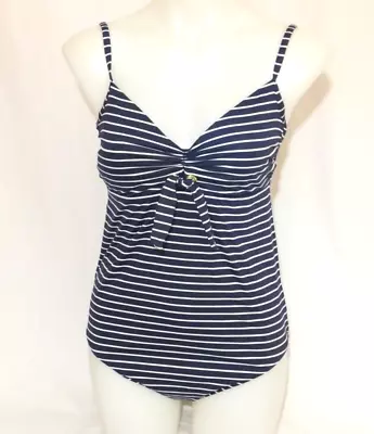 Beach By Melissa Odabash Bathing Swim Suit Large One Piece Blue White Stripe • $18.99