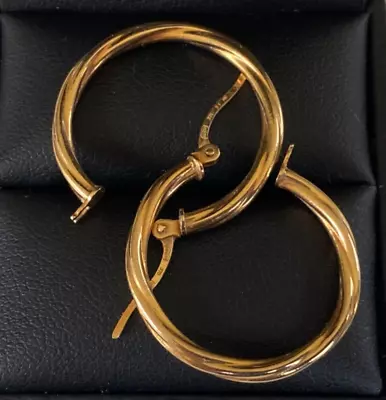 Beautiful Large Ish  9CT Gold Creole Type Hoop Earrings Yellow Gold 24mm Long • £69