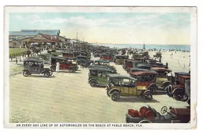 Line Up Of Automobiles On The Beach Pablo Beach Florida FL Postcard Unposted • $5.99