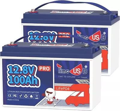 Timeusb 2 Pack 12V 100Ah Pro LiFePO4 Lithium Battery With 100A BMS For Solar RVs • $413.80