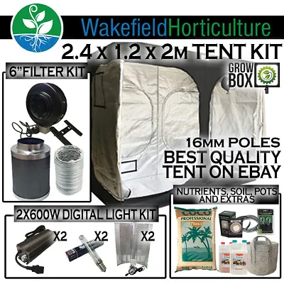 Grow Tent Kit 2.4 X 1.2m 16mm Poles Digital Light Kit 6  Extraction Kit NutesEtc • £375