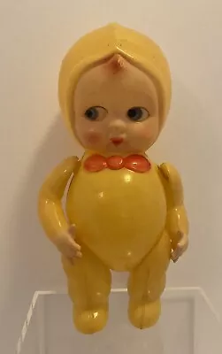 Vintage Jointed Celluloid Baby Doll Toy Yellow Suit Painted Face Occupied Japan • $40
