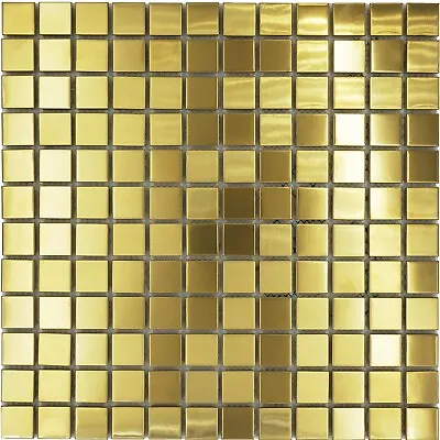 Mosaic Tiles Sheet Brushed Gold Metal Squares For Walls Floors Baths Kitchen • £14.90