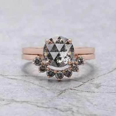 1.80 Ct Rose Cut Salt And Pepper Diamond Ring 14K Rose Gold Engagement Gift Ring • $2838