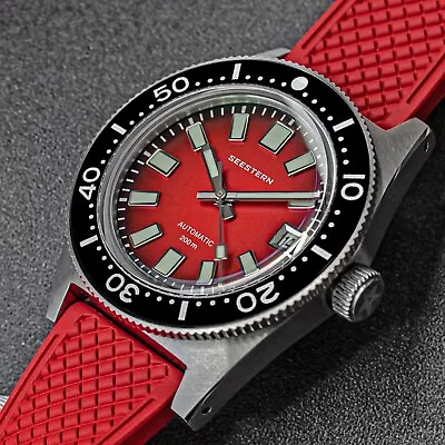 SEESTERN Vintage 62MAS V3 Red NH35 Sapphire LumeDiver Bracelet + Rubber • $319