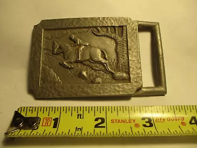 Vintage BHS SOLID PEWTER Fox Hunter & Horse ~ USA #115 Belt Buckle • $14.50