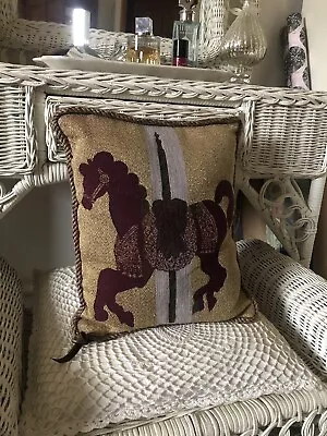 £8 • Buy Lovely Vintage Laura Ashley Carousel Horse Design Velvet Backed Cushion