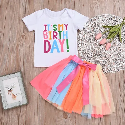£11.66 • Buy It’s My Birthday T-Shirt Rainbow Skirt Outfit Set Girls Party Dress Up Clothing