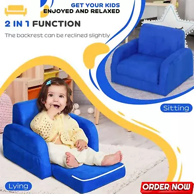 2 In 1 Kids Sofa Armchair Chair Fold Out Flip Open Baby Bed Couch Toddler Sofa • £54.99